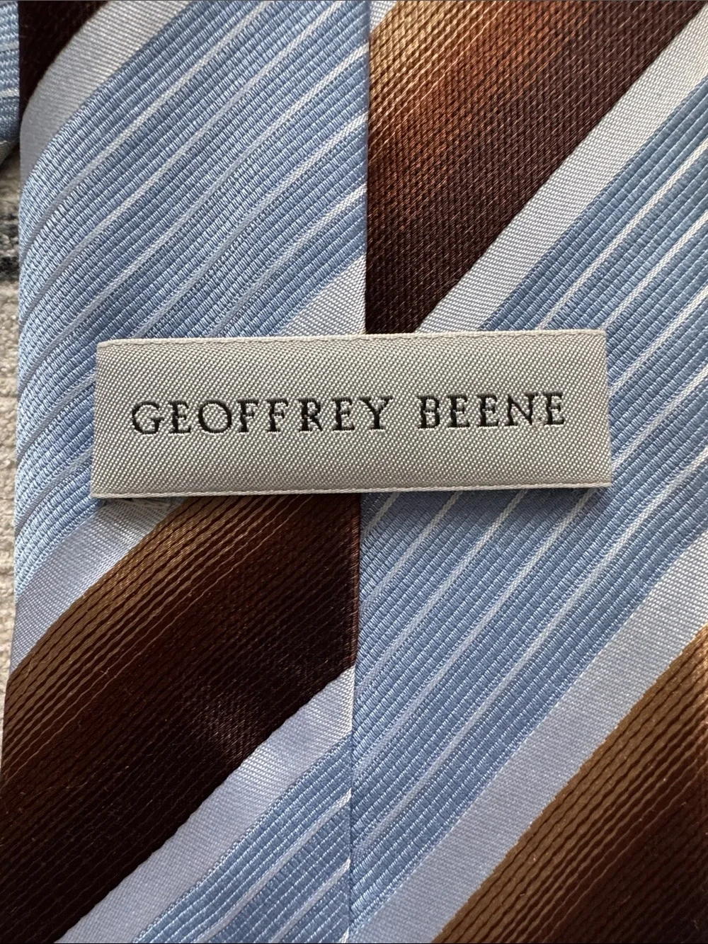 Geoffrey Beene Blue Brown Striped Silk Tie 4” Classic Wide Necktie
